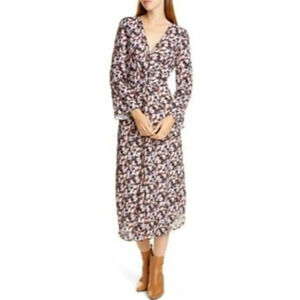 Vince Micro Painted Floral Long Twist Drape Dress Esme Pink Purple Casual Maxi 8